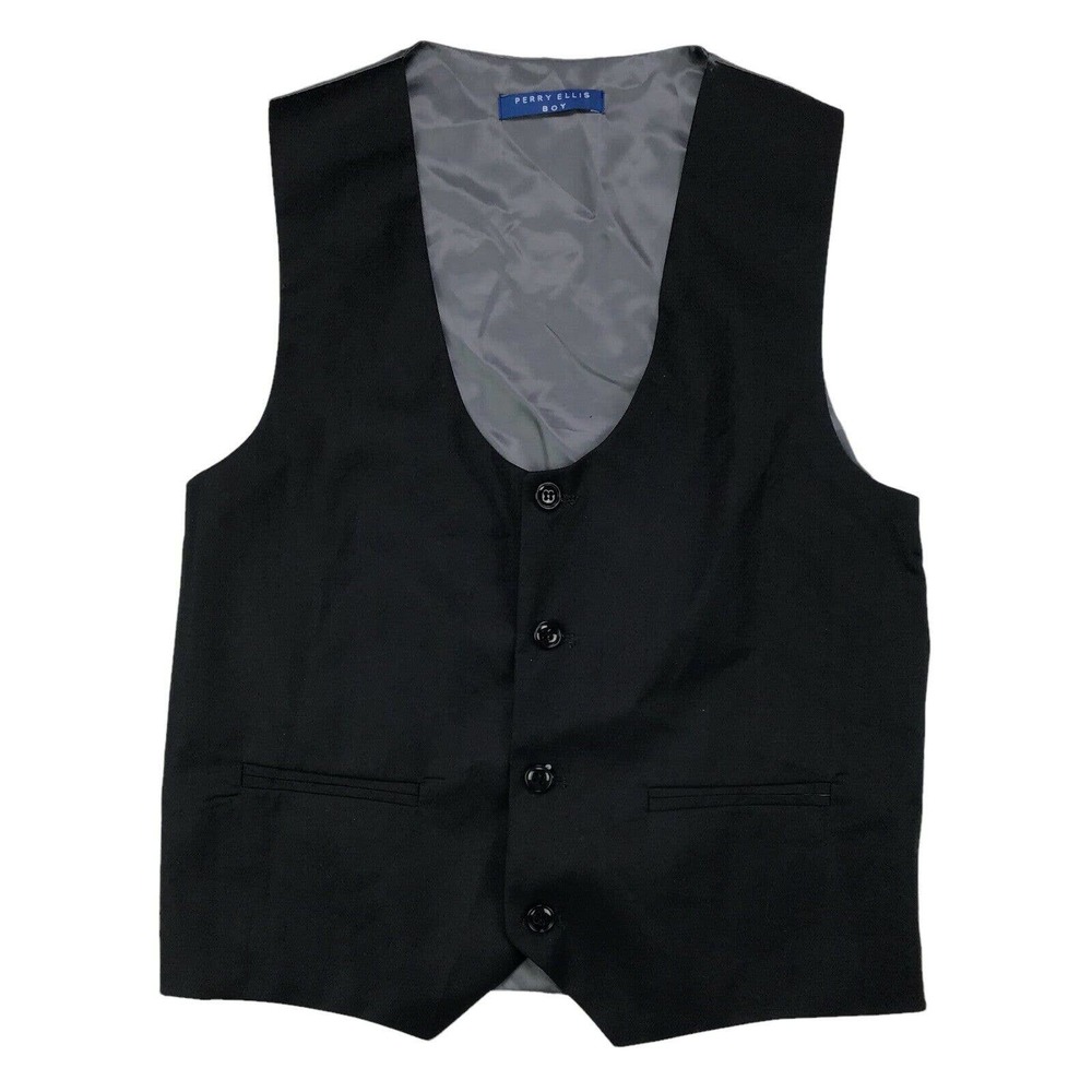 Perry Ellis Boys Vest Tuxedo Formal Suit Stretch Wedding Dark Grey Size 14 NWT